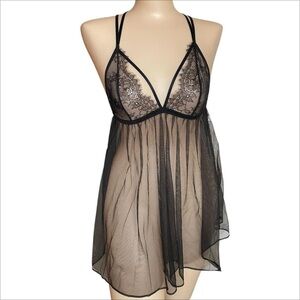 Victoria's Secret Sheer Black Lace Chemise